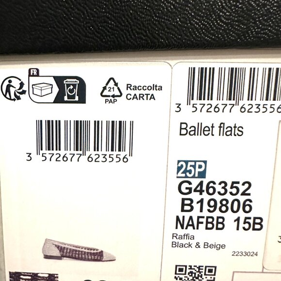 CHANEL 25P CC Raffia Crochet Woven Two Tone Cap Toe Ballerina Ballet Flats - Picture 15 of 15